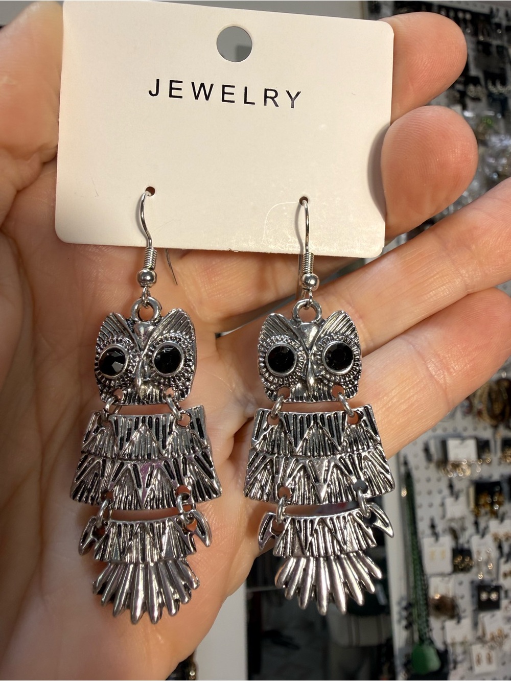 Silver Owl Dangle Earrings